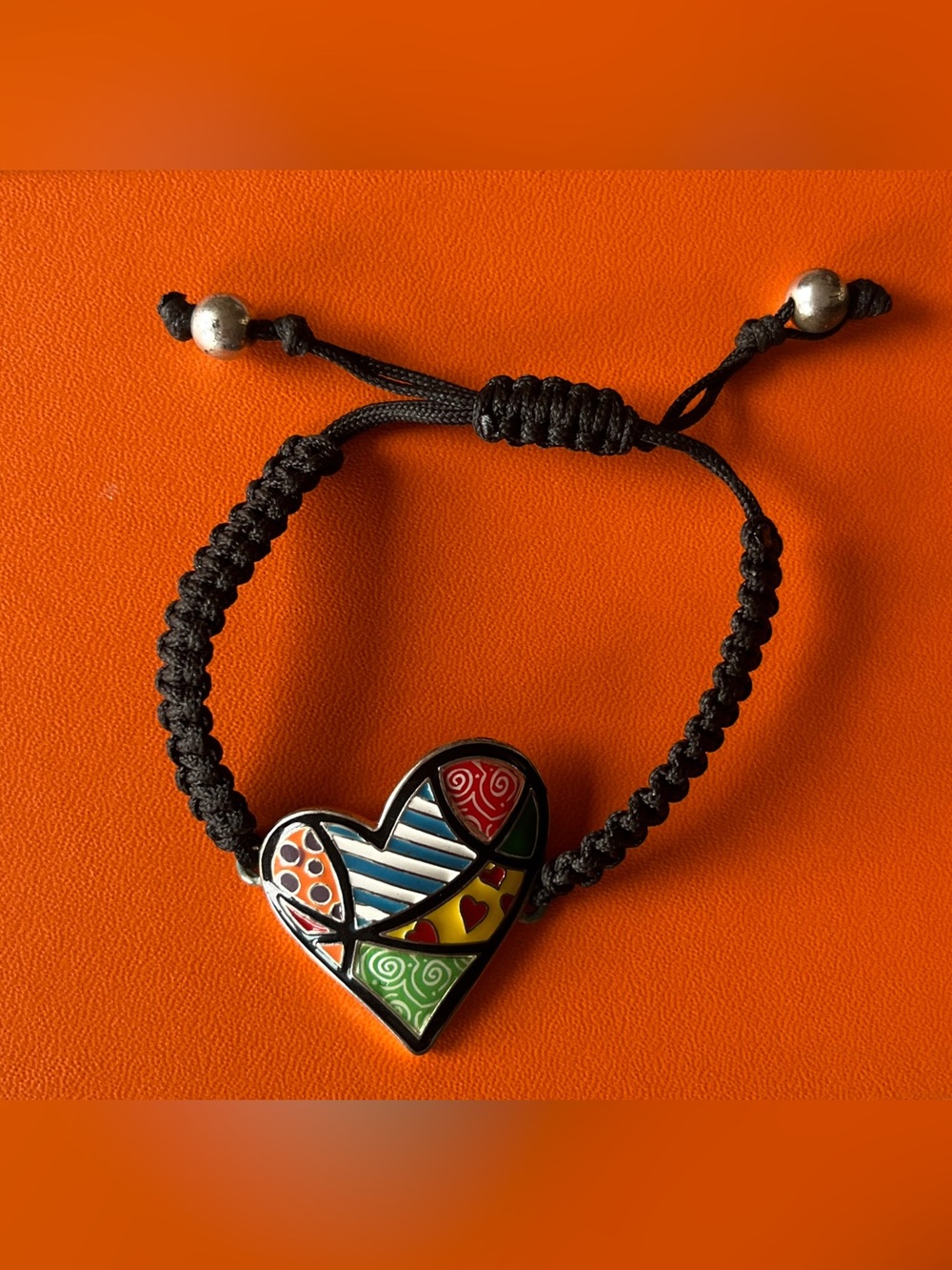 Y2K Romero Britto Pop Art style enamel heart adjustable cord bracelet,